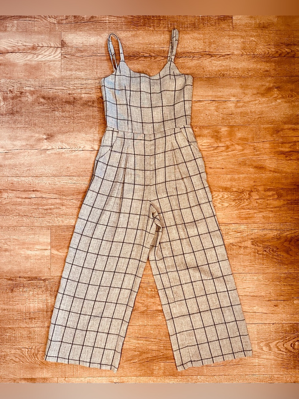 JOA Los Angeles Windowpane Print Cropped Jumpsuit Size XS